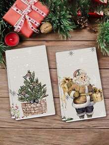 4pcs Christmas Themed Decorative Towels, Vintage Style Snowflake, Reindeer, Christmas Tree Pattern Fabric Decorative Dish Towels, Suitable For Christmas Fireplace, Dining Room, Kitchen, Christmas Decorations