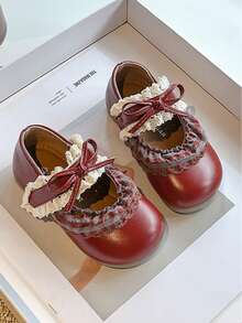 2-14 Years Old Kids' Soft Bottom Casual Flats, Comfortable Toddler Non-Slip Outdoor Running Shoes, Bowknot Decor Princess Shoes, Breathable Leather Surface, Suitable For Daily Wear And School, Girls