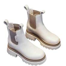 Women's Thick-Soled Ankle Boots With Built-In Height Increase, White Slim Short Boots For Petite Women, Autumn And Winter Fashion 202. - Light Yellow - View 5