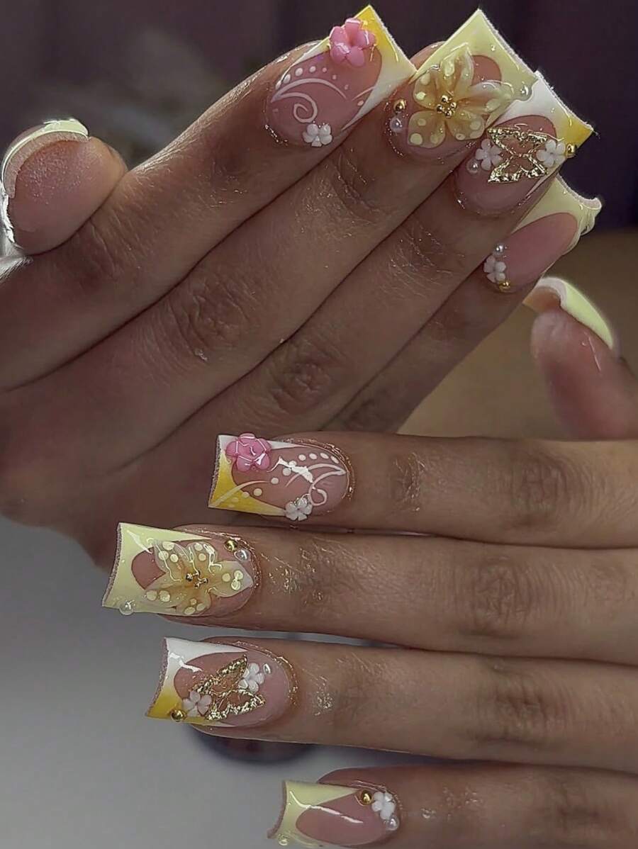 مجموعة أظافر فنية يدوية لموسم الربيع/الصيف بأشكال منقار البط، بطراز Y2K "Baddie"، تشمل ألوان فرنسية طبيعية وبيضاء مع زخارف الراين متعددة الألوان واللؤلؤ والكرات الفضية ، 10 قطع/مجموعة 3 مقاسات، مناسبة للحفلات والأعراس والاستخدام اليومي، تأتي مع مجموعة أدوات، هدية جميلة للنساء والفتيات