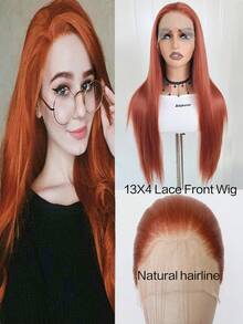 Parrucca frontale in pizzo elegante da 24 pollici di colore arancione sporco, parrucca frontale in pizzo sintetico con attaccatura dei capelli pre-sfoltita, fibra di capelli resistente al calore, parrucca liscia e setosa per donne, cosplay, feste, uso quotidiano - Multicolore - Visualizzare 14