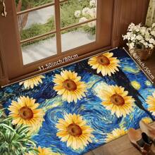 1 Pieza Felpudo Azul con Patrón de Girasoles Amarillos, Alfombra Absorbente y de Secado Rápido Adecuada para Decoración Interior y Exterior del Hogar, Dormitorio, Baño, Cocina y Comedor, Utilizable en Todas las Estaciones, Ideal para Fiestas, Festivales, Bodas y Decoración de Patios