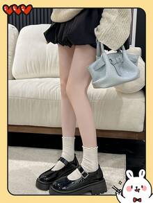 女士厚底厚底乐福鞋/黑色搭扣蝴蝶结小皮鞋，2025春季新款复古英伦风厚底JK玛丽珍鞋哥特鞋/低跟鞋/哥特风/厚底乐福鞋/女士平底乐福鞋 - 黑色 - 查看 4