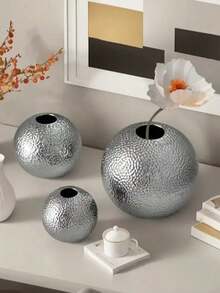 Round Ball Vase Home Living Room Desktop Decoration Ornament Light Luxury Premium Hammer Pattern Round Ball Flower Arrangement Container Gold Silver Ins Style Ornament Vase Home Soft Decoration Round Ball Ornament Sample Room Living Room TV Cabinet Decoration Decoration Decoration Home Decor Room Decor Flower Vase Glass Vase - Silver - View 1