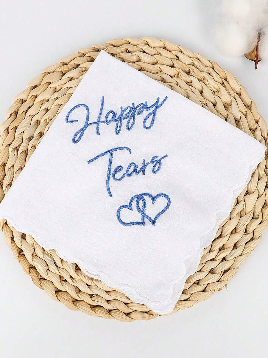 2pcs Wedding Gift Embroidered Handkerchief, Happy Tears Wedding Day Bride Gift For Bridal Shower Bachelorette Hen Party, Mom Mother In Law Gift Present Mother's Day Graduation