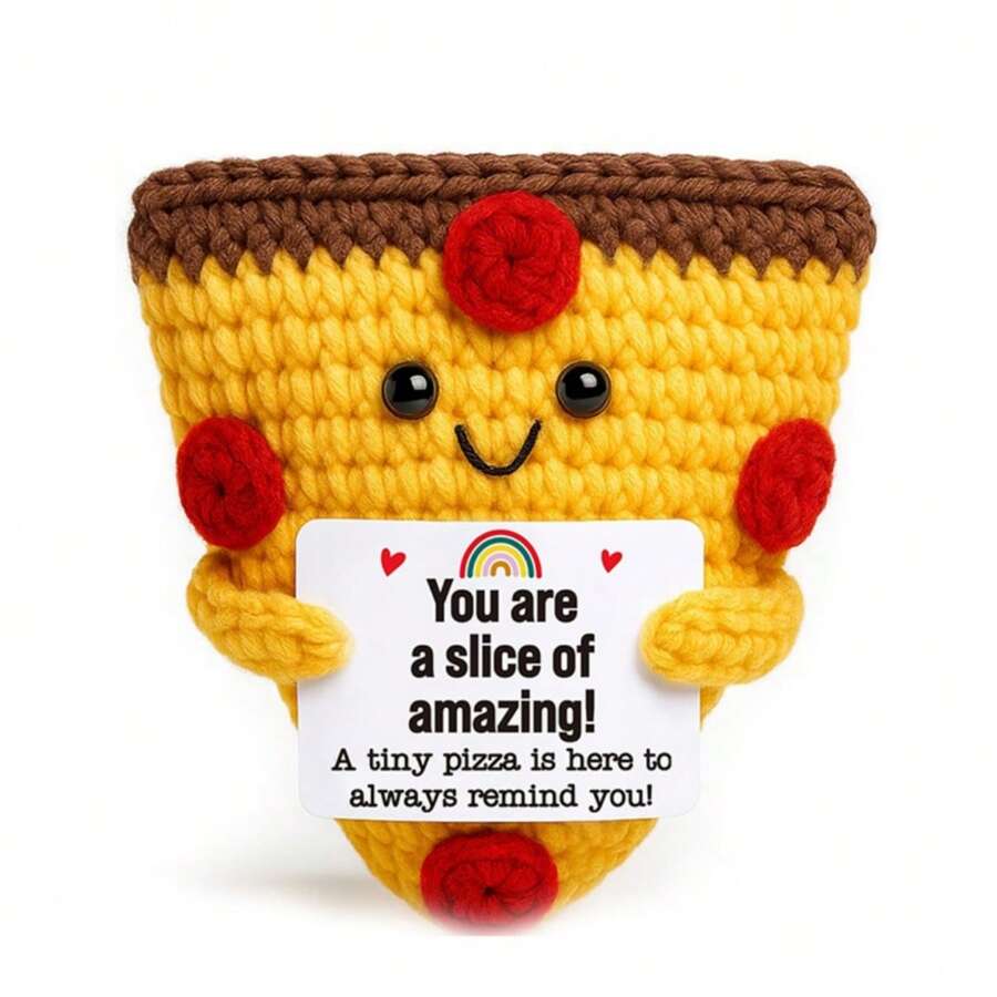 1pc Pizza Hand-Woven Plush Doll Ornaments With Encouraging Words Can Be Given As Small Gifts To Friends And Family. Lovely Doll Gift Design And Encouraging Words Are Very Warm And Sweet! These Lovely Dolls Will Always Be Your Friends, And They Will Make You Feel Relaxed And Happy - Multicolor - View 1