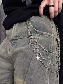 Acessórios europeus e americanos Halloween, estilo punk, personalidade de metal, calças de teia de aranha de três camadas corrente