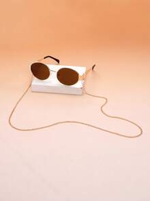 1副复古椭圆形时尚眼镜，女士小金属框时尚眼镜，沙滩配饰，基础款，适合秋冬季女士穿着、商务休闲、送礼、Y2K音乐节、夏季海滩度假、户外旅行、返校季等场合。 - 金框茶片+鏈條 - 查看 4