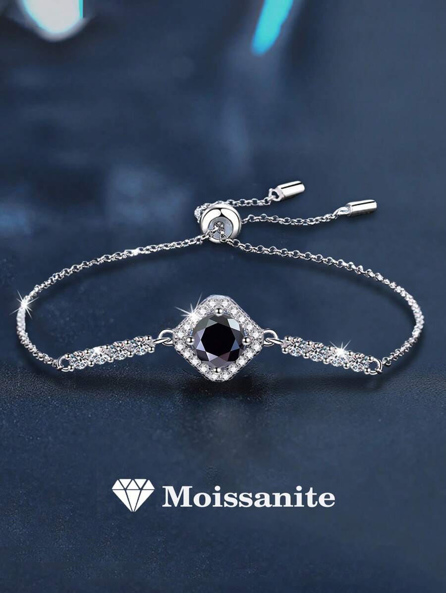 1pc Elegant Versatile 925 Sterling Silver 1 Carat Moissanite Bracelet, Suitable For Women's Daily Wear And Formal Events, Jewelry Gift