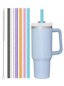 7pcs/6pcs/1pc/Set Replacement Glitter Straws For 40oz/30oz Cups, Material Reusable Straws With Cleaning Brush, Suitable For 30oz/40oz Cups, Cute & Modern Design, Great Gift For Family, Friends, Lover, Christmas, Valentine's Day - Multicolor - View 9