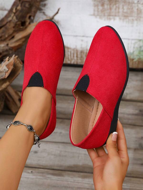 Zapatos casuales de exterior de punta plana y elástica en unicolor para mujer, zapatos planos de tela ligera y fácil de poner para el hogar y todas las estaciones