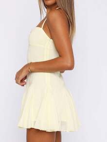 Women's Summer Halter Dresses Sleeveless Ruffle Hem A Line Swing Loose Mini Dress - Màu vàng - Xem 3