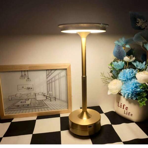2pcs Modern Touch Control Rechargeable Metal Desk Lamp - Gold Aluminum Base, Dimmable 3-Color Lighting, Office Lamp, Suitable For Bedroom, Hotel, Restaurant Decor And Gifts