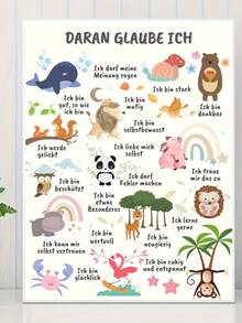 Kinder-Affirmationsposter mit deutschen & englischen Ermutigungssprüchen - Ungerahmte Leinwand Wandkunst für Kinderzimmer, Klassenzimmer, Wohnzimmer - Positive Glaubensdekor, lebendige Tierillustrationen, Klassenzimmerdekoration - Verschiedenfarbig - Übersicht 5