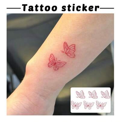 1 pieza Tatuaje temporal artístico y minimalista con diseño de mariposa roja, resistente al agua y al sudor, dura de 1 a 3 días, adecuado para mujeres, se puede aplicar en la clavícula o la muñeca