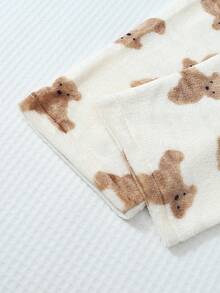 1pc Women's Cute Apricot Teddy Bear Print Thermal Lined Soft & Comfortable Flannel Fluffy Pajama Pants, Autumn/Winter