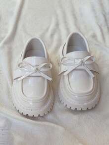 1 双女童浅口可爱公主皮鞋，透气软底防滑百搭儿童平底鞋，简约时尚婴幼儿易穿脱步行鞋，适合春季、夏季、秋季 - 米色 - 查看 3