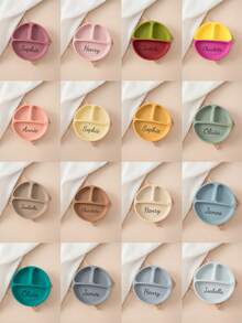 1pc Personalized Customization Name Baby Silicone Dining Plate Children Dishes Suction Kids Feeding Bowls Custom Baby Tableware Baby Shower Family Decorations Gifts Winter Eve Gifts Back To School Winter Gift Ideas Boy Girl Valentine's Day Multi-Functional, Ornamental, Letter Exquisite, Baby Fashion, Soft Squishy, Cute Kawaii Adorable Customized Treasurefinds,Christmas Gift - Multicolor - View 2