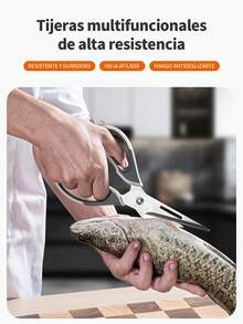 [Tijeras de Cocina Profesionales]Tijeras Multifunción de Acero Inoxidable - Corte Potente para Pollo, Carne y Verduras - Diseño Ergonómico Antideslizante - Ideal para Hogar y Parrillas - Incluye Funda Protectora (Color Plata Clásico)​ - Color acero inoxidable - Ver 3