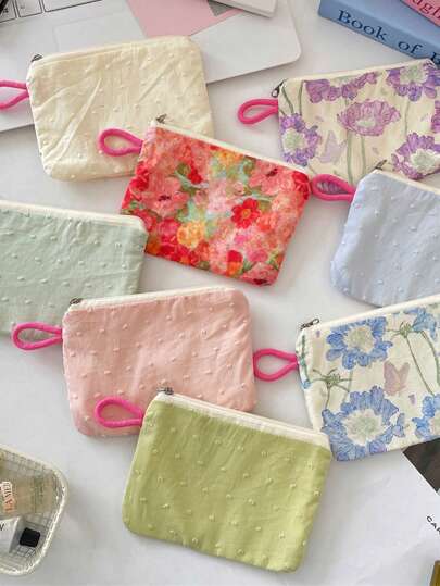 花卉图案可爱零钱包，口红钥匙化妆包，便携式内袋，杂物数据线零钱收纳袋