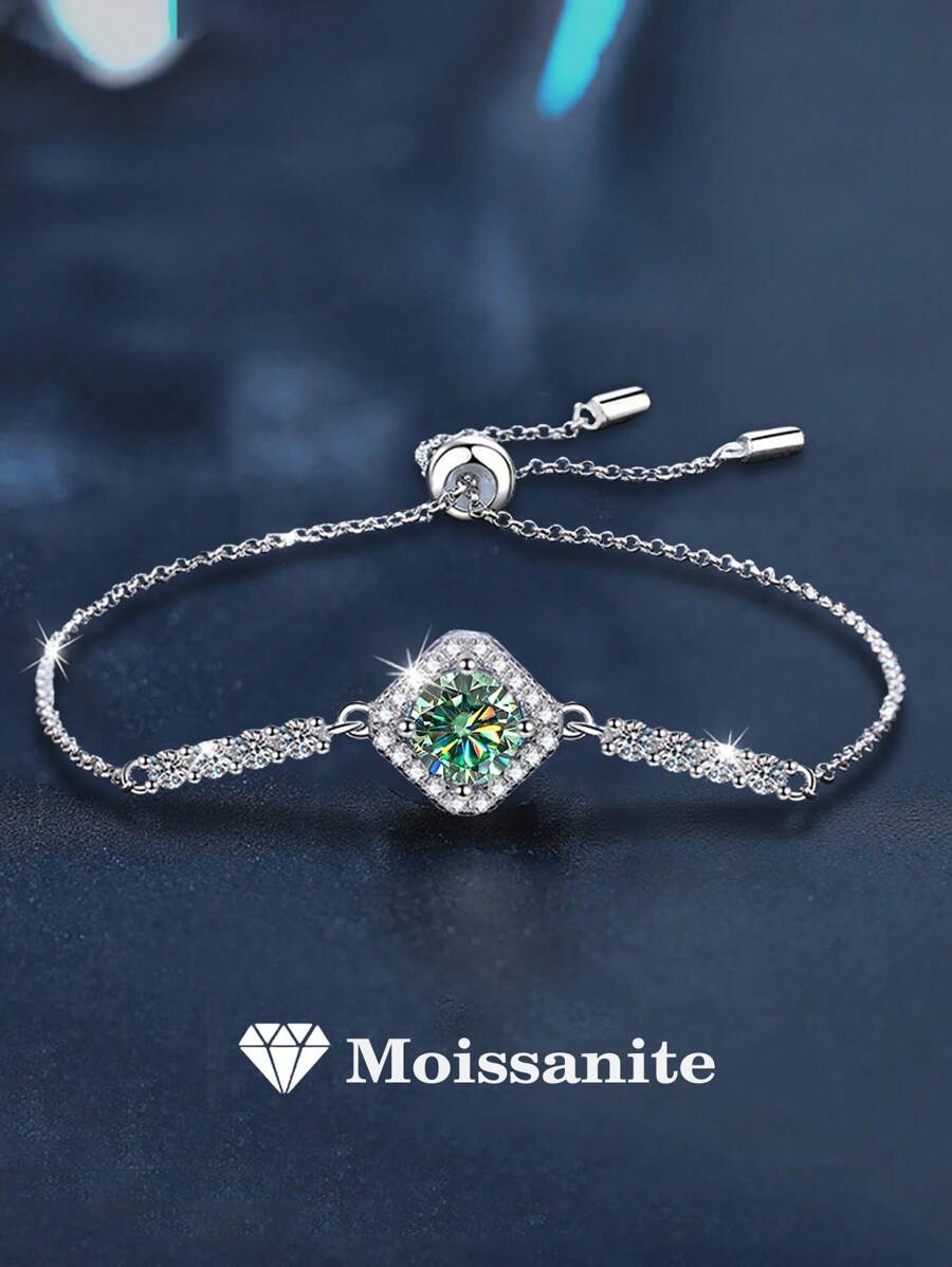 1 件优雅百搭 925 纯银 1 克拉莫桑石手链，适合女性日常佩戴、派对珠宝礼物