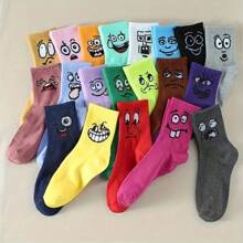 10 Pairs Funny Reversible Socks , One Side Smiling Face, Other Side Neutral/Sad Expression - Multi-Color Assorted (Pink, Green, Blue, Brown, Orange, Red, Gray, Purple) - Hand Wash Only - Men's Casual Daily, Party Outfit, Great Gift - Conversation Starter Funny Socks, Cute Socks, Party Accessory [Random Assortment], Fall Socks