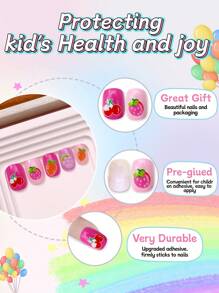 NAIO 24 Pieces Kids Of Children's Press On Nail Stickers Naio Children's Artificial Nail Stickers Pre-Glued Full Coverage Short Acrylic Nails Suitable For Girls' Children's Nail Decoration (Fruit Party)