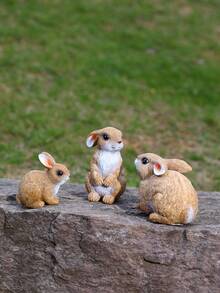 1pc Simulation Rabbit Family Statue Easter Resin Rabbit Ornaments Outdoor Courtyard Garden Desktop Decoration Crafts Rabbit Animal Sculpture Gift - Multicolor - View 2