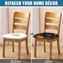 1/4/6/40 piezas Fundas de silla con estampado de gatitos, murciélagos y calabazas de temática de Halloween, de fibra de leche elástica y extraíble, para sillas de restaurante, cocina, comedor, hotel - Fundas de cojín de silla cuadradas extraíbles y suaves