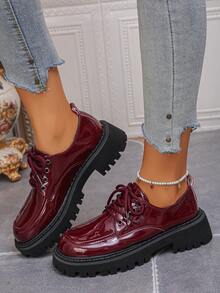 Black Thick Sole British Style Women's Loafers, Versatile JK School Uniform Dress Shoes, Round Toe Lace-Up Platform Mary Janes, Suitable For Students, Holidays, Summer