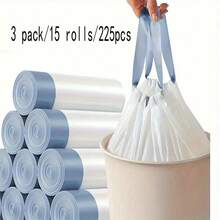 重型大容量厨房垃圾袋/猫砂垃圾袋，带抽绳，可撕式设计，耐用且不脏乱 - 藍白色 - 查看 9