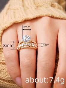 Bộ 3 chiếc nhẫn xếp chồng thanh lịch, đính đá Cubic Zirconia hình giọt nước lấp lánh, tượng trưng cho sự lãng mạn và sang trọng, thích hợp để đeo hàng ngày, cũng là món quà tuyệt vời cho Tết Nguyên Đán. - Vàng - Xem 5
