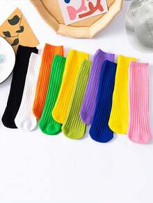 1 Pair Children's Colorful Mid-Calf Socks, Solid Color Vertical Striped Girls' Knee-High Socks, Fashion Versatile Candy Color Crew Socks, Suitable For 3-8 Years Old Boys And Girls - Multicolor - View 7