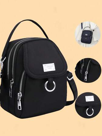 女士时尚牛津布斜挎包，纯色休闲单肩斜挎包，拉链开合，涤纶内衬，日常百搭配件，通勤腋下包，书包，大容量