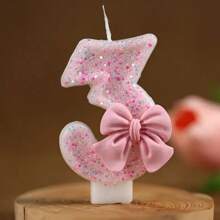 1pc 0-9 Birthday Number Candle With Pink Bow Decoration, Digital Number Cake Topper Candle For Birthday Cake, Wedding Anniversary, Engagement, Graduation Party Cake Decor Gifts - Pink - View 13