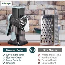 3-In-1 Rotary Food Processor - Manual Cheese Grater & Vegetable Slicer Set With Interchangeable Blades, Professional Grade For Kitchen/Restaurant, Effortless Shredding For Hard Cheese, Nuts, Chocolate Blocks - GreyBlue - View 2