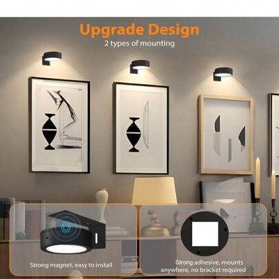 Schilderijlamp met 3 batterijen en magnetische schilderlamp, 3 verlichtingsstanden, ontworpen voor draadloze afstandsbediening en getimede weergave van kunstwerken in portretlijsten, verstelbare zwarte wandlamp (batterijen niet inbegrepen)