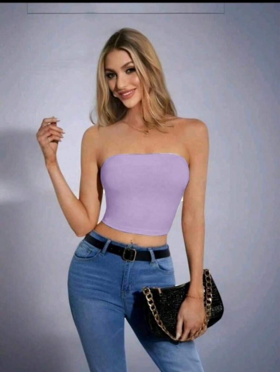 Crop top tubo corto sexy unicolor - Lila Púrpura - Ver 1
