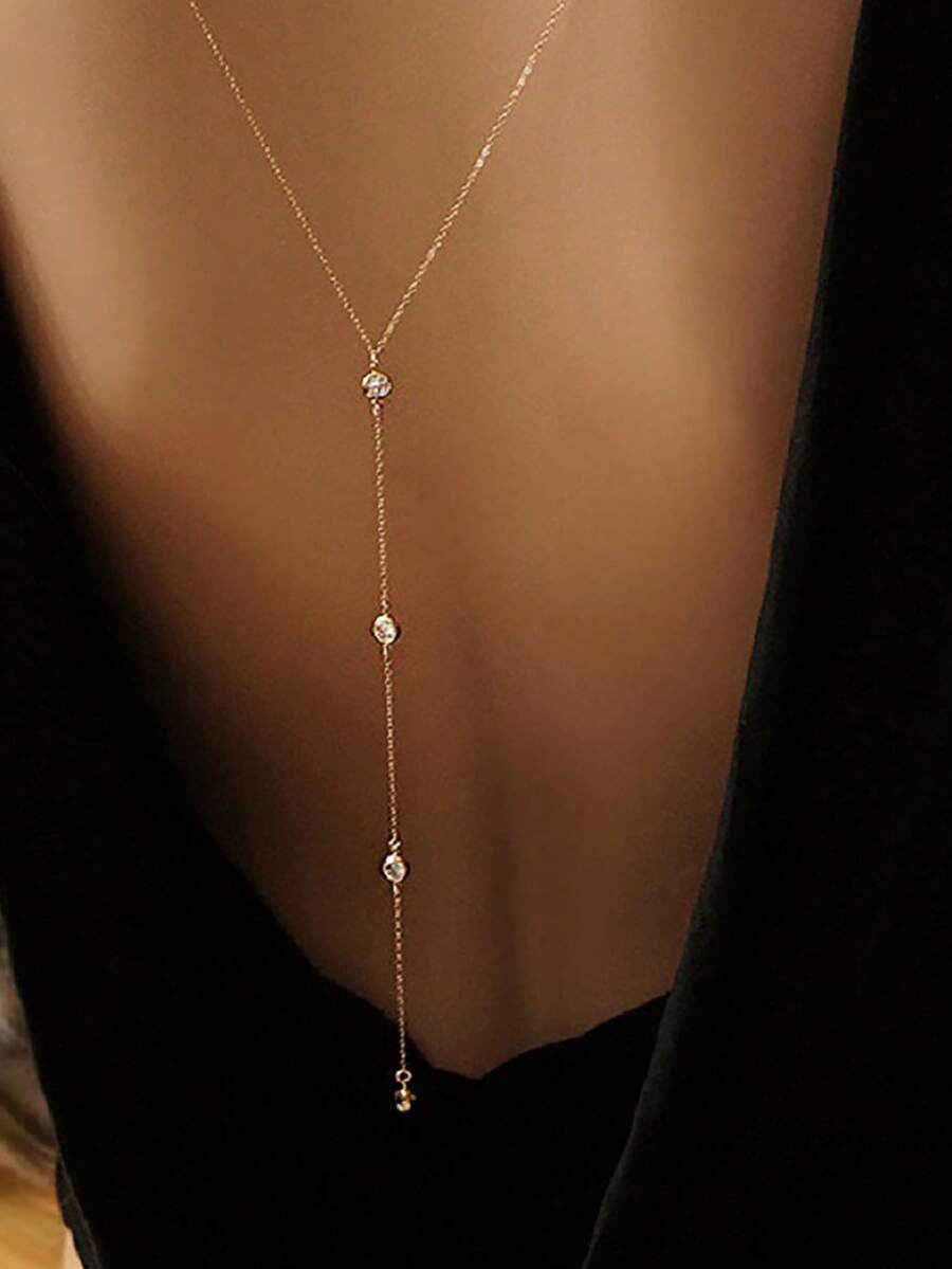 1pc Minimalist Rhinestone Decor Backless Back Chain Tassel Necklace For Women - Gold - View 1