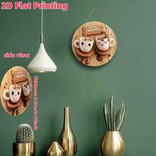 2D Flat, One Piece Round Wooden Wall Hanging Sign, 2D Flat Printing, 8x8inch, Morning Tea Theme, Suitable For Various Handmade Effects, Suitable For Bar, Kitchen, Coffee Shop, Home Living Room, Office Decoration, Home Decoration, Holiday Gifts, 2D Flat - 8吋 - 查看 5