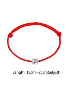 HuooNew 1条925纯银手链，镶嵌锆石，红色绳编，长度可调节，适合日常佩戴和生日礼物 - 紅色 - 查看 2