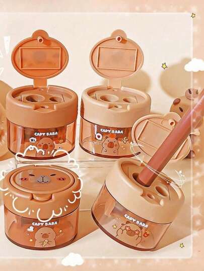 1pc/3pcs/5pcs Cute Capybara Shaped Manual Pencil Sharpener, Random Color, With Cartoon Cover, Suitable For School And Office Use, For Pencils And Makeup Brushes, Compact And Portable, Desktop Decoration Pencil Sharpener, Student Stationery, Children's Gift, Back To School Essential