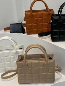 1 pieza Bolso con textura de moda, con relieve en forma de rombo, para uso diario