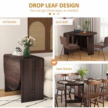 HOMCOM Folding Dining Table, Drop Leaf Table For Small Spaces, Oval Tabletop For Dining Room, Chocolate Wood Effect - Brown - View 4