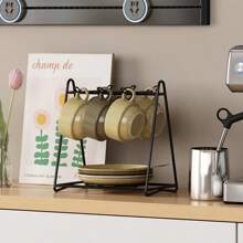 Soporte para tazas de té, estante de metal negro para tazas de café y té, organizador para tazas de café, cucharas y platillos, ideal para temporada de graduación y regreso a clases