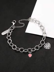S925 Sterling Silver Link Bracelet: Double Heart Charms, Romantic & Stylish
