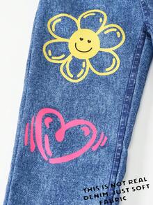 Tween Girls' Casual Floral Print Straight Leg Pants, Spring/Summer - Navy Blue - View 4