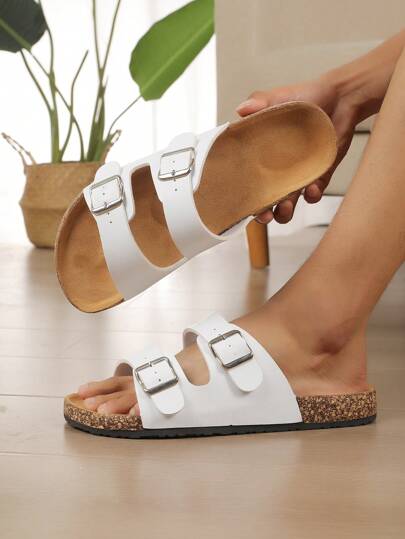 Sandálias de mule pretas confortáveis e casuais para casais de verão, sem costas, para férias, rasteiras, versáteis e modernas, com fivela, rasteiras, de madeira macia, estilo férias, verão, praia, ambientes internos e externos, chinelos casuais