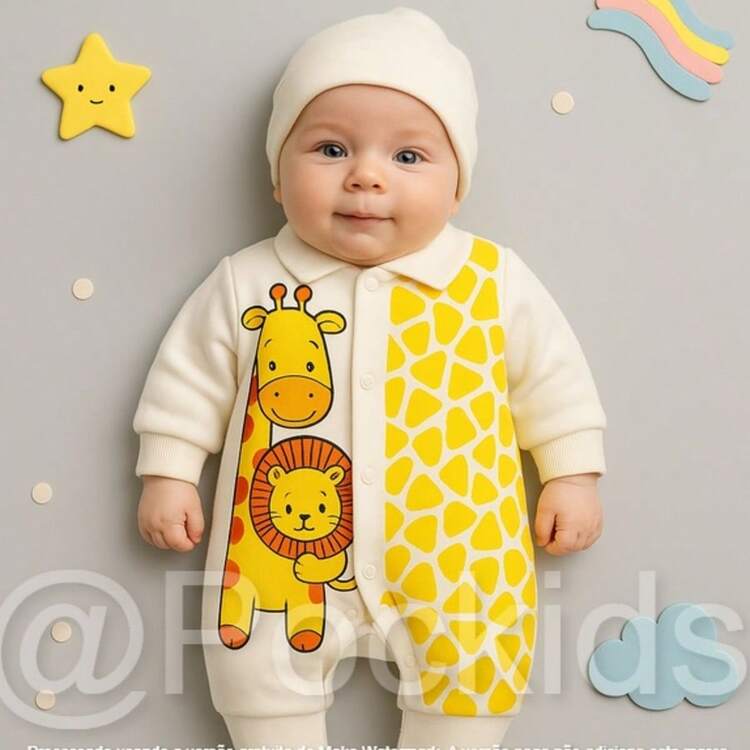 Macacão de bebê menino manga comprida safari baby fofura - Amarelo - Visão 1