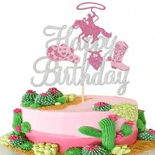 1 件女牛仔蛋糕装饰、生日快乐蛋糕装饰、西部女牛仔主题蛋糕装饰、BB 淋浴蛋糕装饰、女性女牛仔生日快乐派对用品 - 彩色 - 查看 15